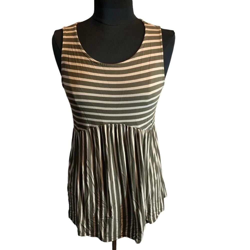 Isabel Maternity Olvie Green and White Stripe Flowy Top Size Medium